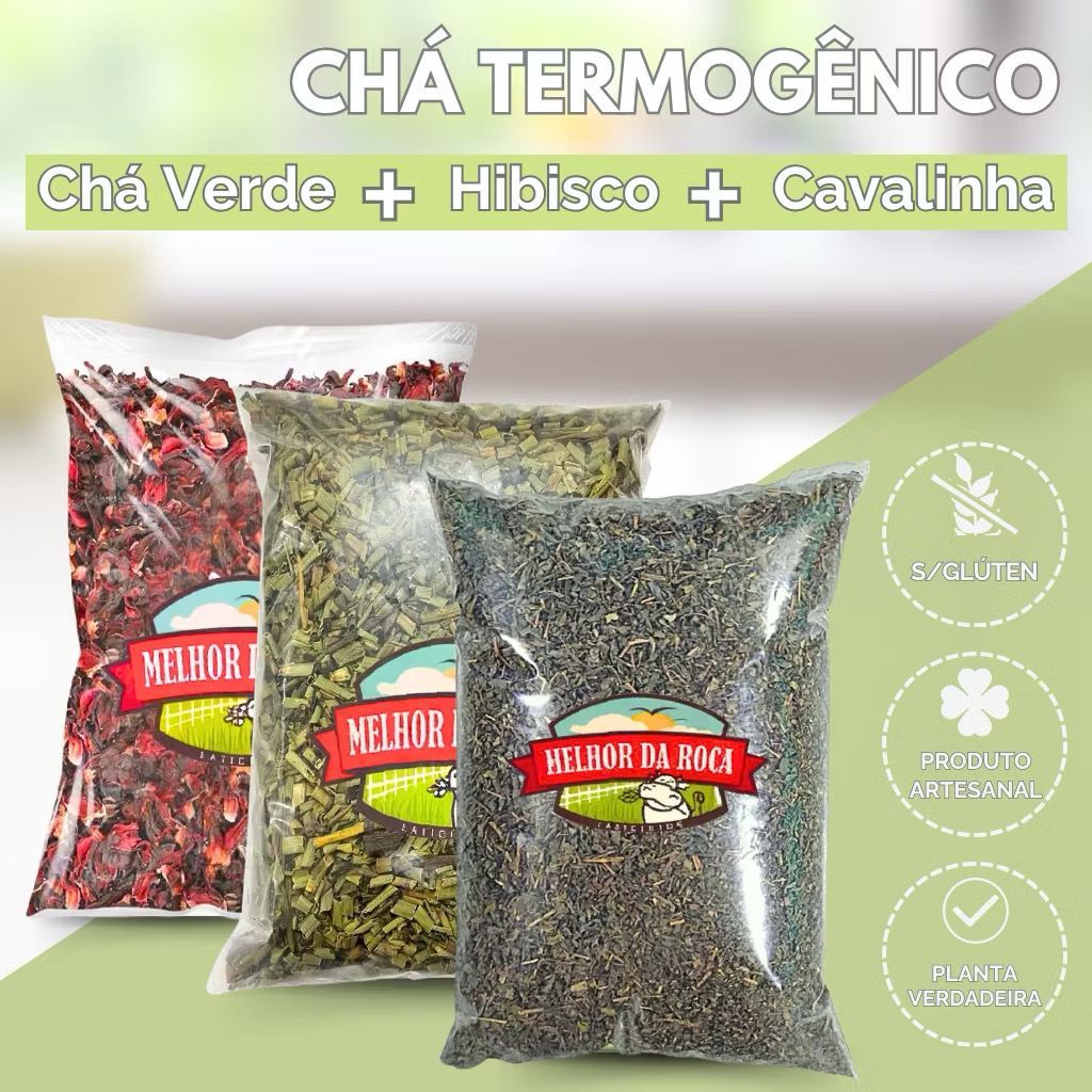 Kit Chá Hibisco Cavalinha Chá Verde 300g | Detox Termogênico Diurético Natural