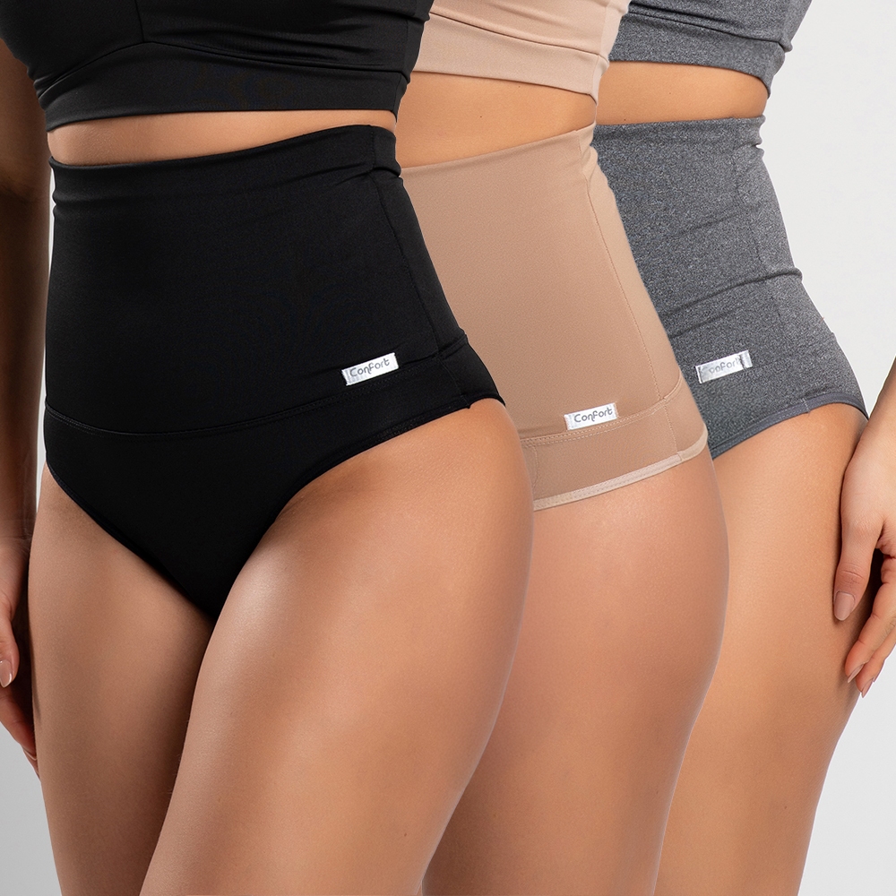 Kit 3 cintas modeladora seca barriga alta compressão conforto