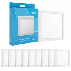 Kit 9 Luminária Painel Plafon Sobrepor Quadrado Led 18w Bivolt ELGIN