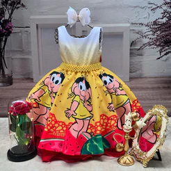 VESTIDO TEMÁTICO MAGALI FESTA ANIVERSÁRIO INFANTIL 1 AO 8 ANOS