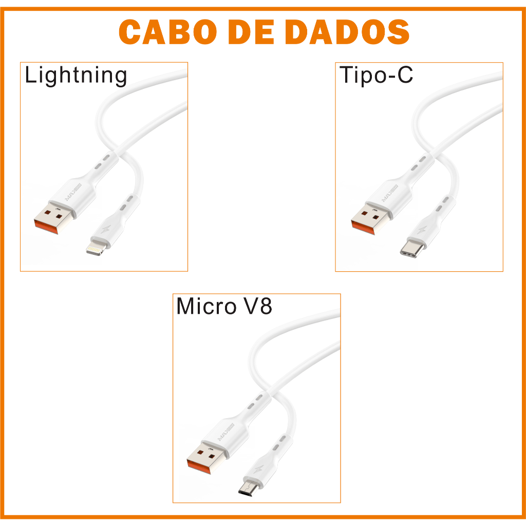 Cabo de dados Lightning / Tipo-C / Micro V8 - Carregamento Rápido Resistente Max One