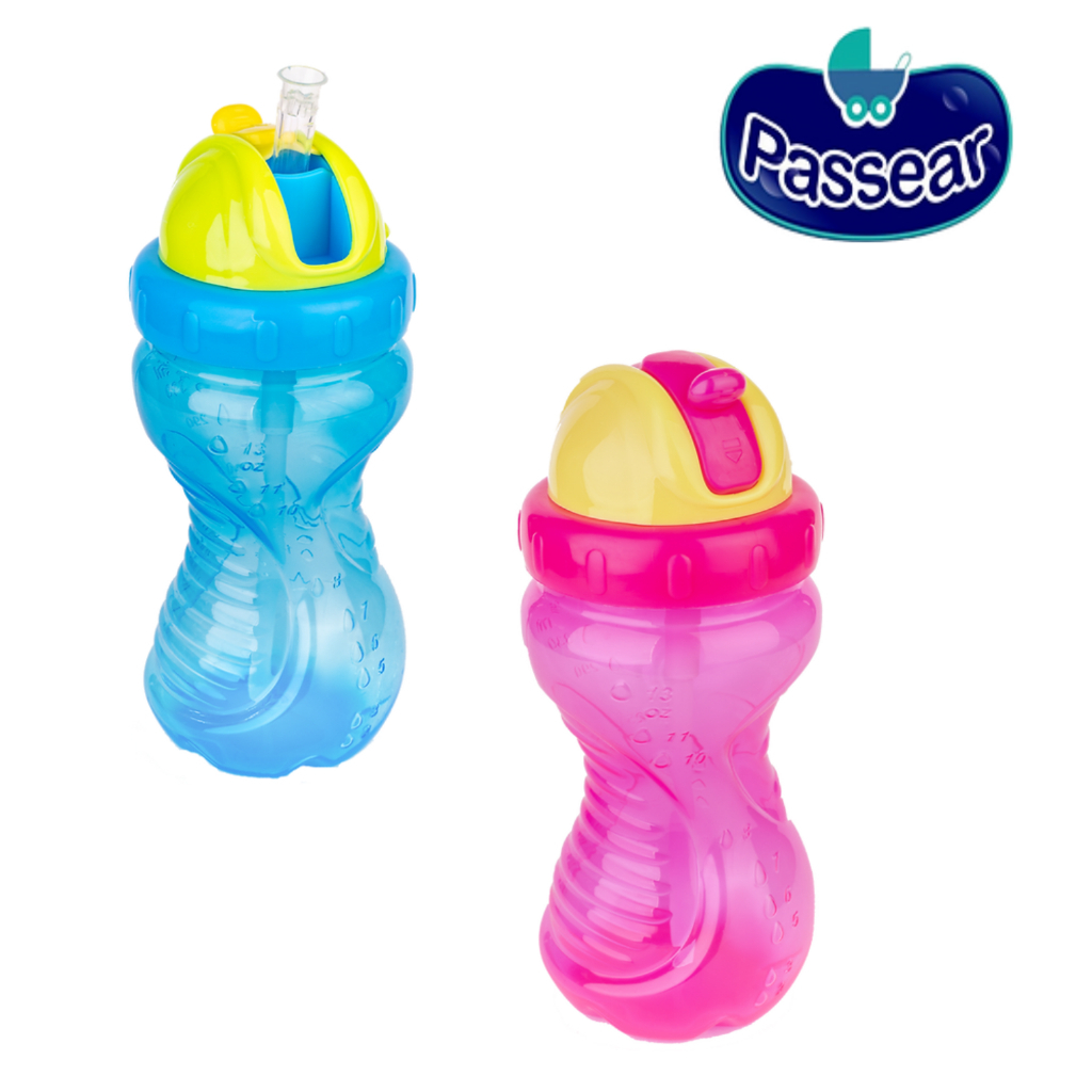 Garrafinha Canudo Bebê 385ml com Canudo Retrátil Ideal Para Passeios Seguros e Sem Vazamentos!