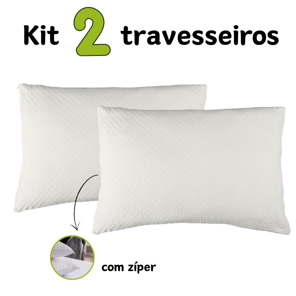 Kit 2 Travesseiro Nasa Latex + Capa Protetora Travesseiros 50cmx70cm 180 Fios Impermeavel Liso