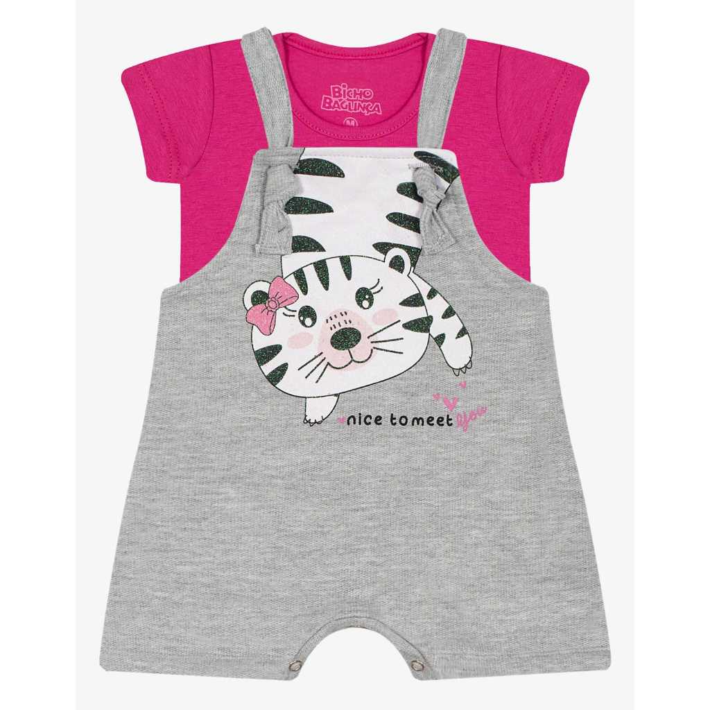 Conjunto jardineira feminina em moletinho e cotton glitter Bicho Bagunça