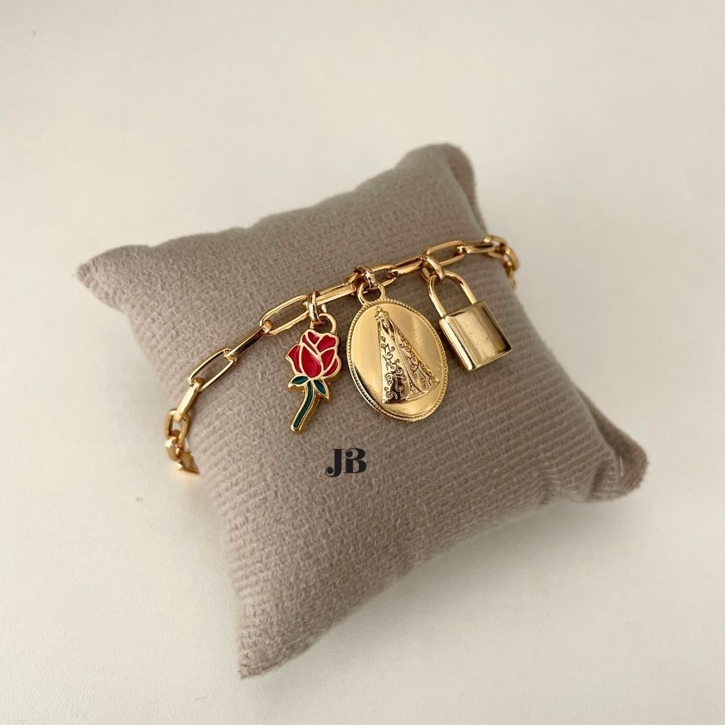 Pulseira Nossa Senhora Aparecida Consagração Cadeado Rosa em Oferta na Shopee