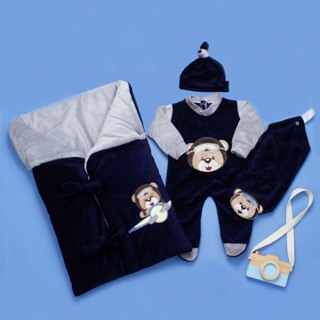 Saida Maternidade Bebe Menino em Plush Quentinho Ursinho Aviador com Saco de Dormir Recem Nascido em Oferta na Shopee