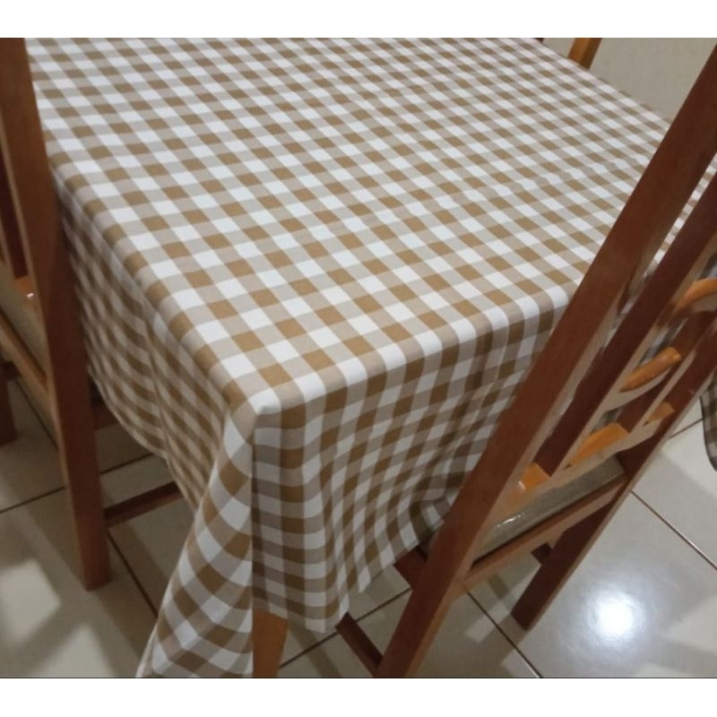 Toalha de mesa  para piquenique  xadrez bege Nude retangular 2.20x1.45 para 6 lugares em Oferta na Shopee