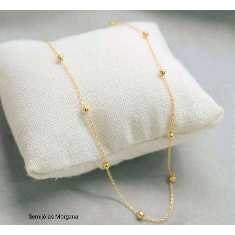 Colar de Bolinhas Feminino Choker Gargantilha Folheado a Ouro