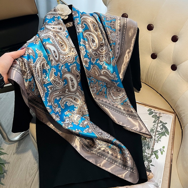 Lenço Cetim Bandana Cachecol Seda Colorido Echarpe Lenço para Praia 90cmx90cm Lenço Grande Padrão Retrô em Oferta na Shopee