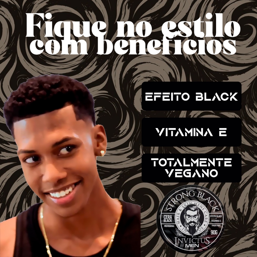 Cera Modeladora Invictus Men Efeito Brilho Black Matte Seco Modelagem Barba Cabelo Bigode Hidratante — imagem 2 de 2