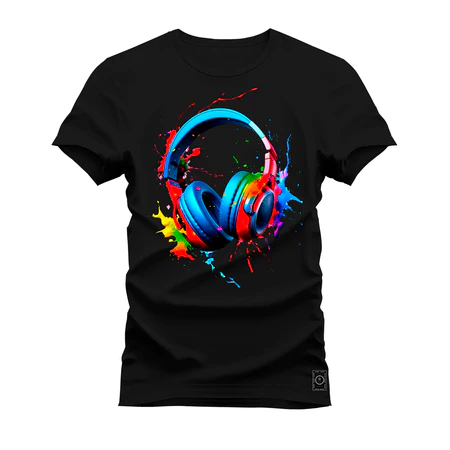 Camiseta Algodão Estampada Unissex Fone Aqua
