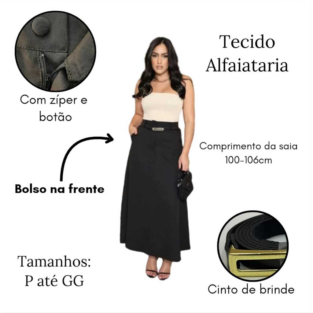 Saia Longa Social Alfaiataria com Cinto Moda Evangelica em Oferta na Shopee