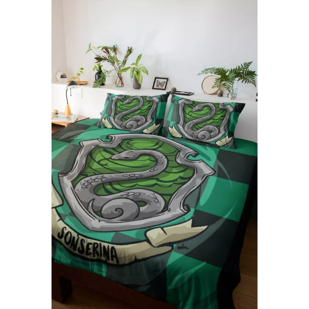 Lençol 2 E 3 Peças Roupa De Cama Harry Potter- Casa Sonserina- Verde