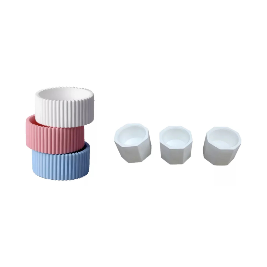 kit 06 vasinhos de gesso listrado + 06 vasinhos gesso octogonal para lembrancinha, vela ou suculenta