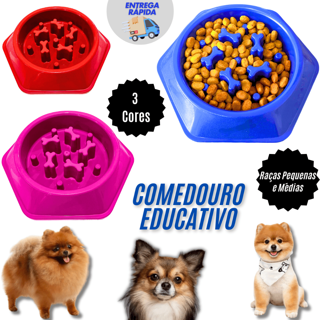 Comedouro Lento Interativo Funcional Educativo para Cachorro Pote de Ração Lento Interativo
