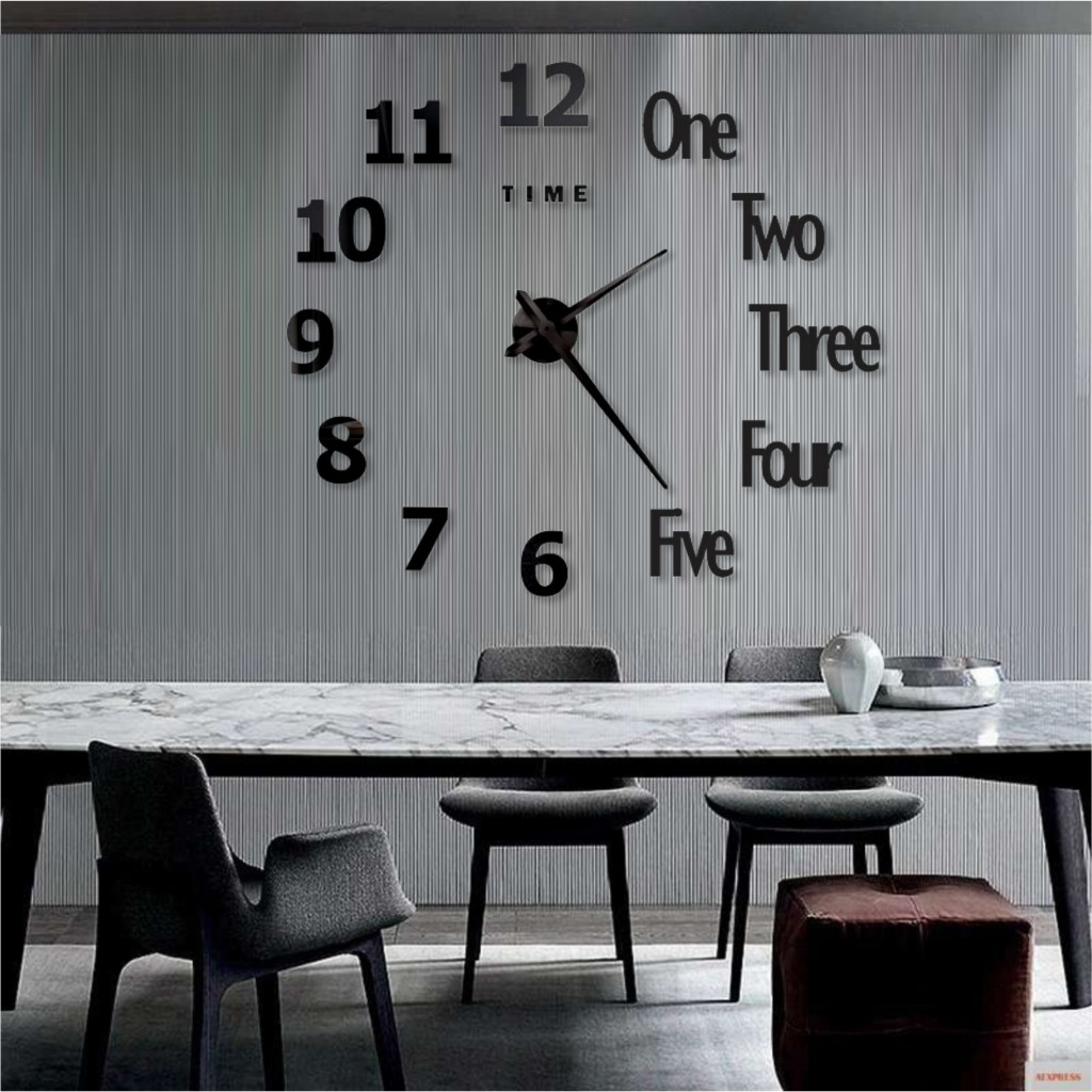Relógio Grande Para Cozinha Sala Numeros Ingles Relevo 3D Adesivo Escritorio parede grande decoração — imagem 2 de 2
