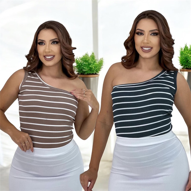 KIT 2 Regata Canelada Mula Manca Ombro Só Básica Blusinha Feminina Ribana