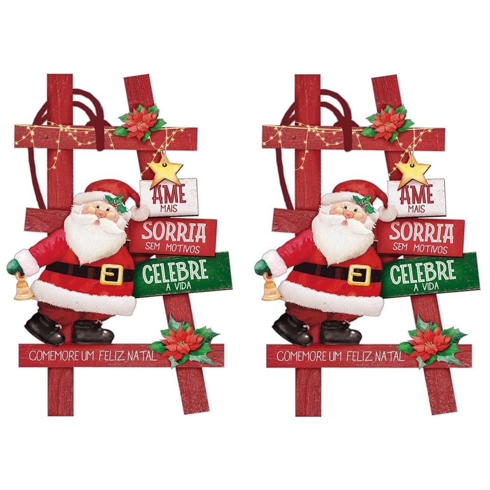 natal papai noel feliz natal 2 peça decorativa 20cm