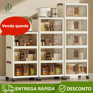 caixa organizadora armario armazenamento dobrável empilhavel com porta rodinhas multiuso 3 portas em Oferta na Shopee