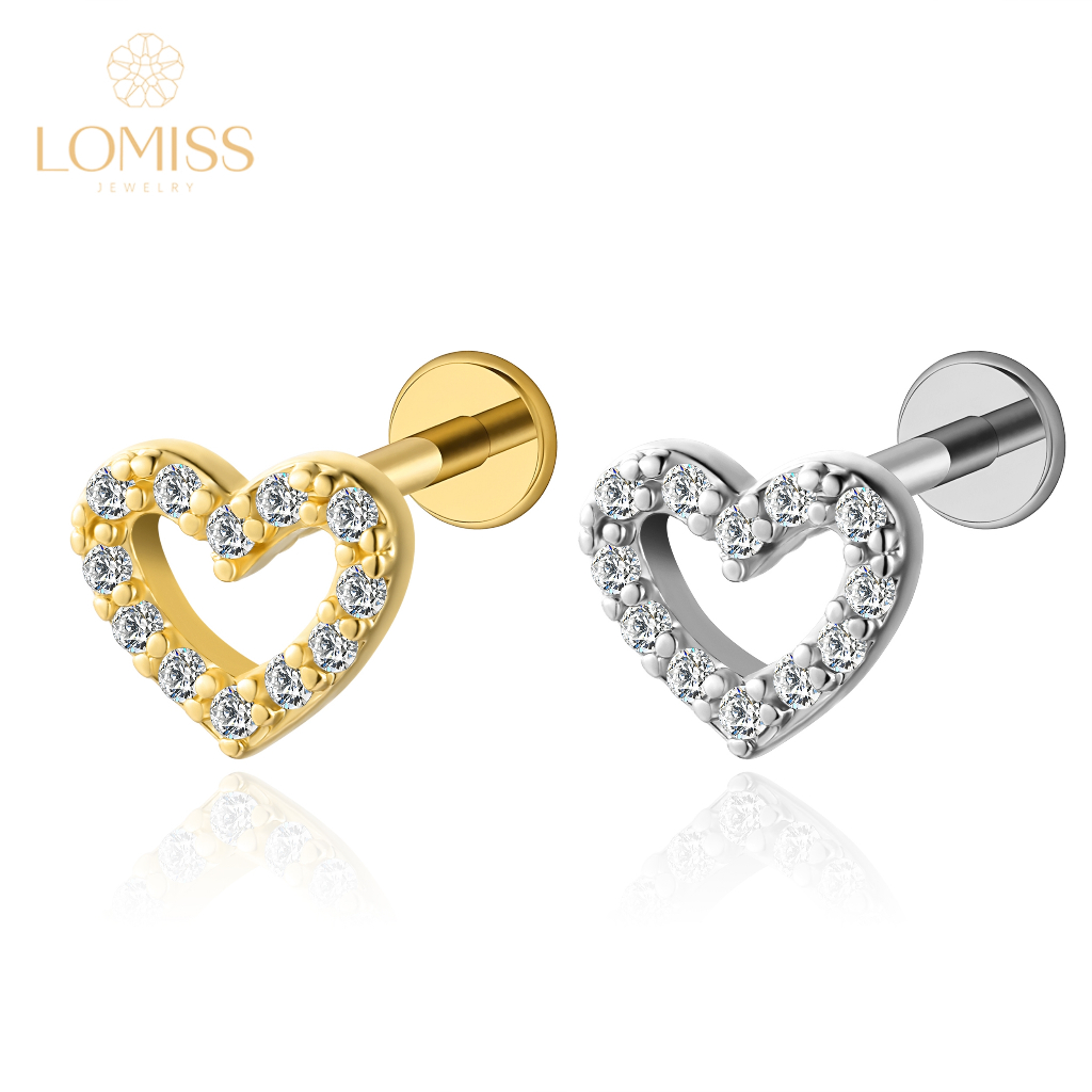 Lomiss Piercing Orelha Tragus Hélix Labret Cobre Coração Vazado Zircônia