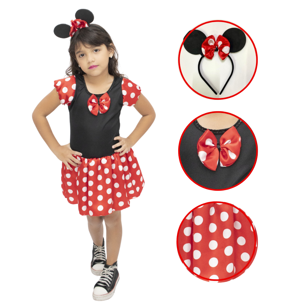 Fantasia Festa  Vestido Menina Ratinha Vemelha Cosplay Infantil promoção Carnaval minnie