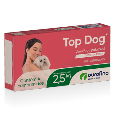 Ourifino Top Dog 2,5Kg Vermifugo Mastigavel Palatavel Trata Giardia Giardiase 4 Comprimidos