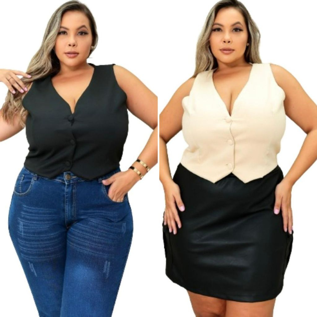 Kit 2 Coletinho Curto Plus Size Feminino Social Com Botões Chic Oferta Melhor Preço em Oferta na Shopee