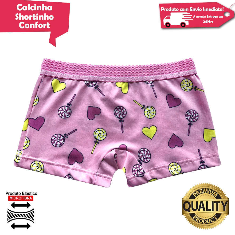 Calcinha Shortinho Infantil Box Menina Estampada Microfibra