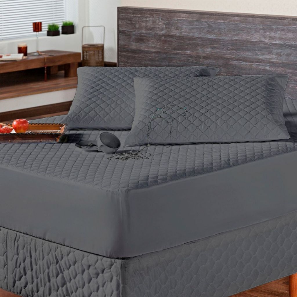 Kit Capa Protetora Impermeável Para Cama Casal Padrão + 2 Porta Travesseiros - DMX CONFECÇÕES