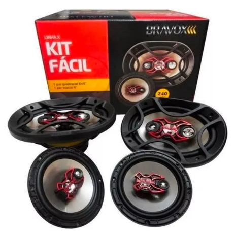 Kit Fácil Alto Falante Bravox Par 6 Polegadas + Par 6x9 240w RMS Som Automotivo Forte