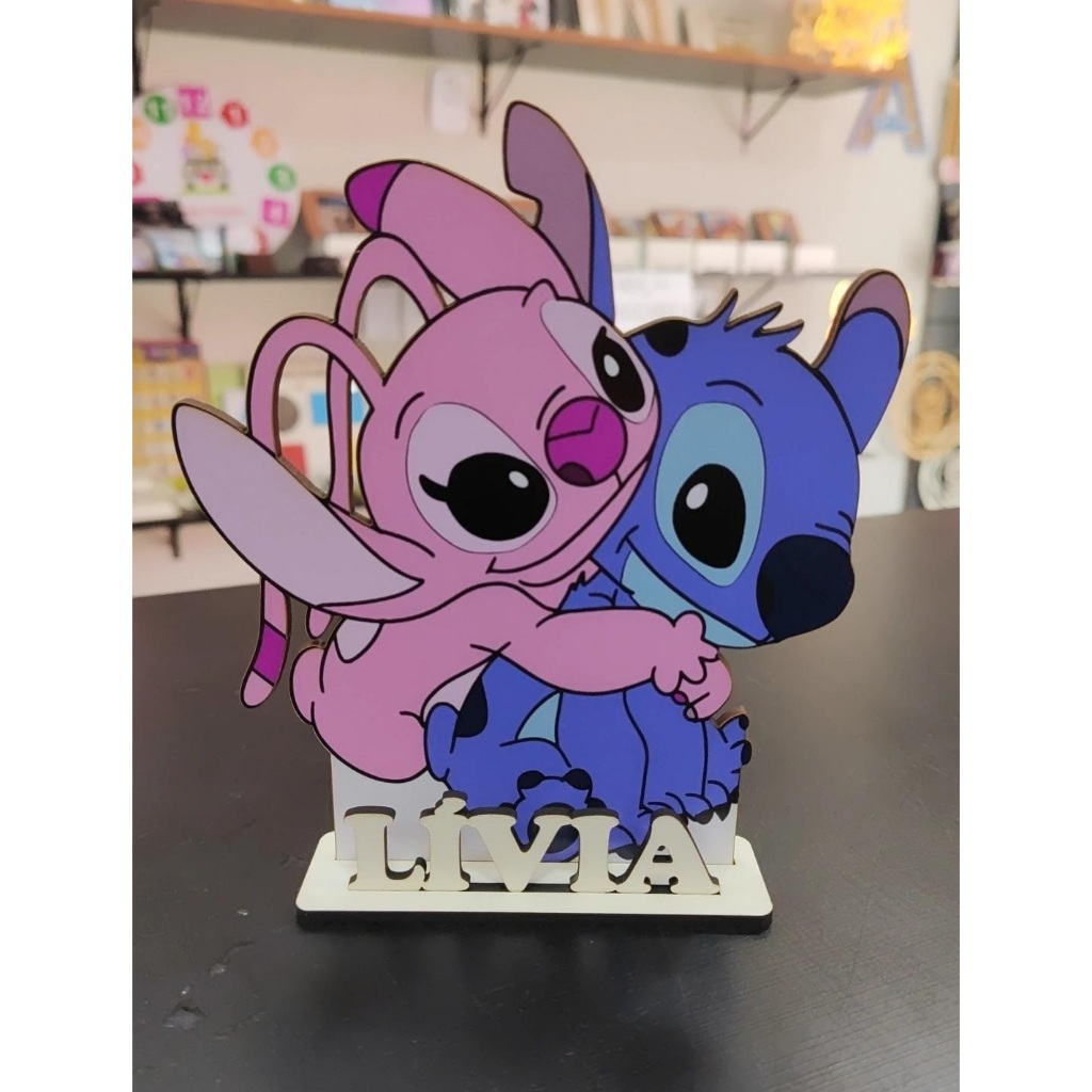 Lembrancinha Centro de mesa tema Stitch e Angel Personalizado com nome MDF em Oferta na Shopee