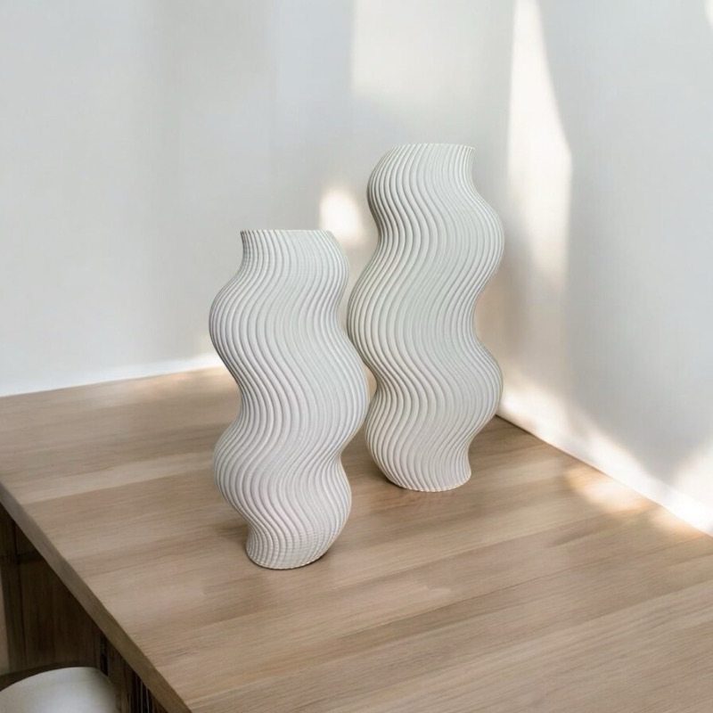 Kit 2 Vasos Decorativos Ondulados Para Sala, Quarto, Cozinha Impressão 3D em Oferta na Shopee