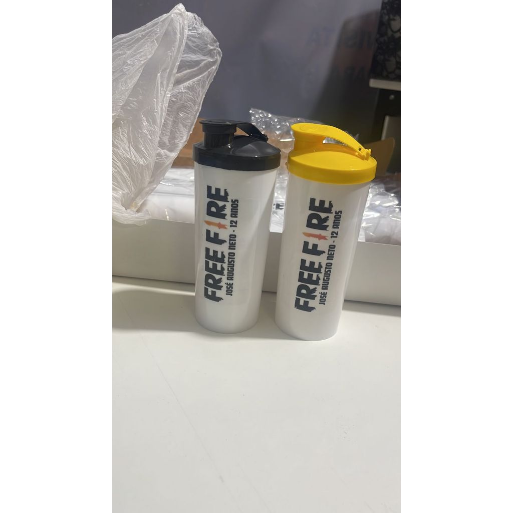 20 Copo Copo Long Drink Shake Personalizado 280ml - Tema Freefire e Fortnite com Tampa Flip Flop