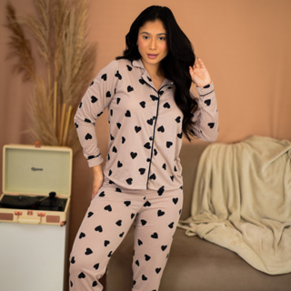 Pijama Feminino Americano Comprido Inverno Com Botões Calça e Blusa Malha em Oferta na Shopee