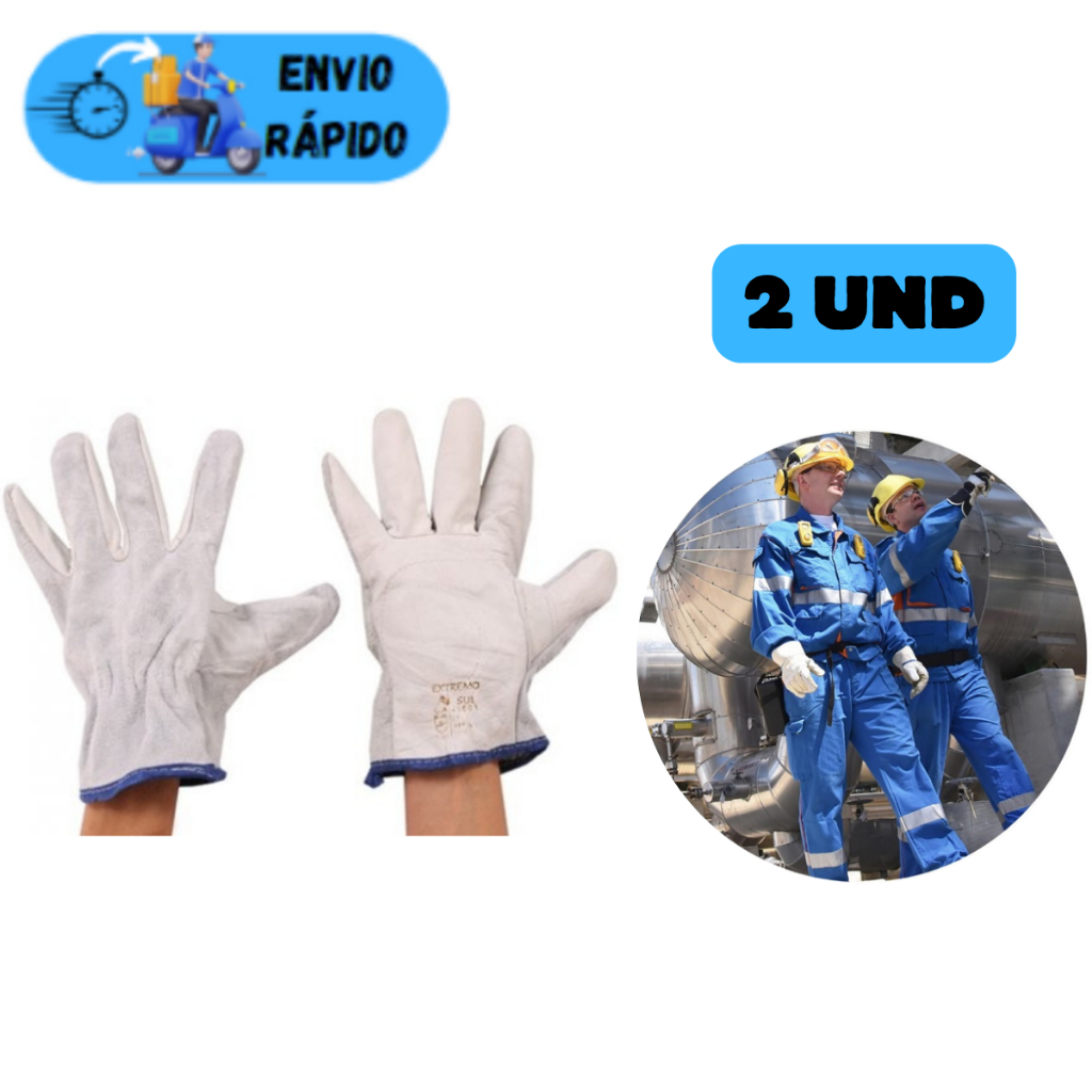 KIT 2 PARES DE LUVA EXTREMO SUL VAQUETA MISTA 07cm CANO CURTO PALMA VAQUETA E DORSO RASPA SOLDADOR