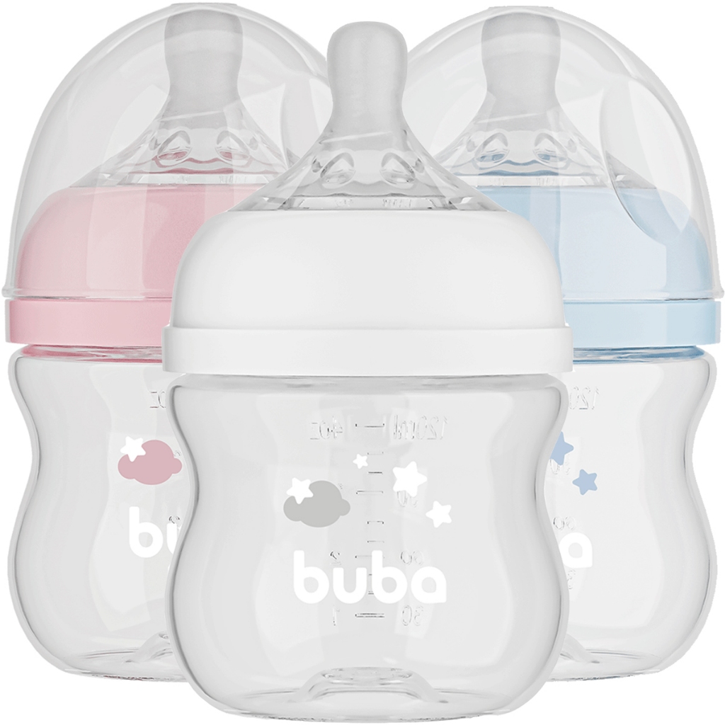 Mamadeira 0M+ Anticólica Easy Flow Nuvem Rosa Branca Azul 120ml Buba
