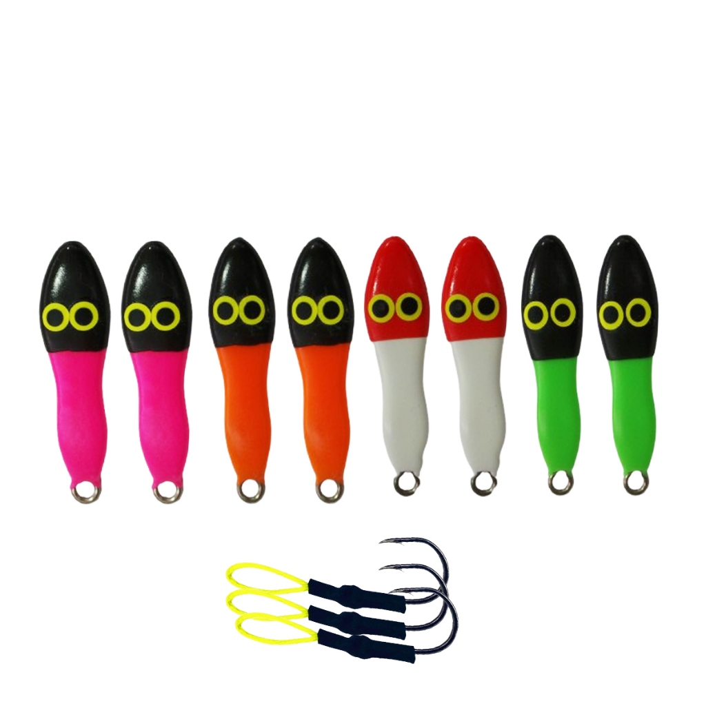 Kit Jumping Jig Sapinho 29 G c/ suporte hook - 8 unidades - Robalo - Corvina