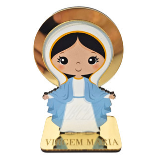 Estatueta Decorativa - Virgem Maria - Enfeite Decorativo MDF Acrílico Espelhado Dourado