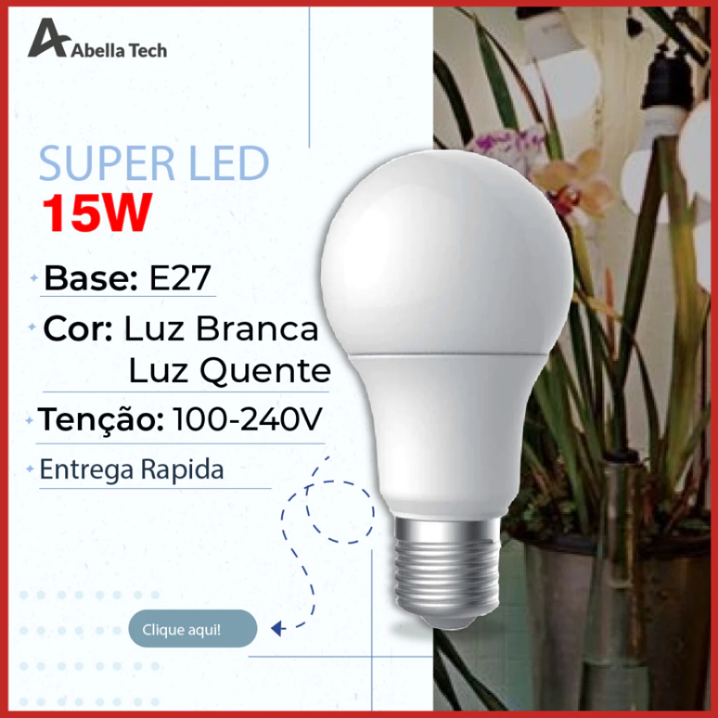 Lâmpada Led Bulbo 15w Branco Frio 6.500K  | Branco Quente 3.200K (Luz Amarela) |  Bivolt E27 em Oferta na Shopee