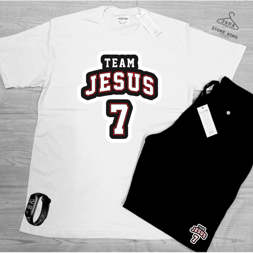 Kit Verão Bermuda e Camiseta algodão caminhada academia produto qualidade JESUS TE AMO 7 mais RELOGIO DIGITAL