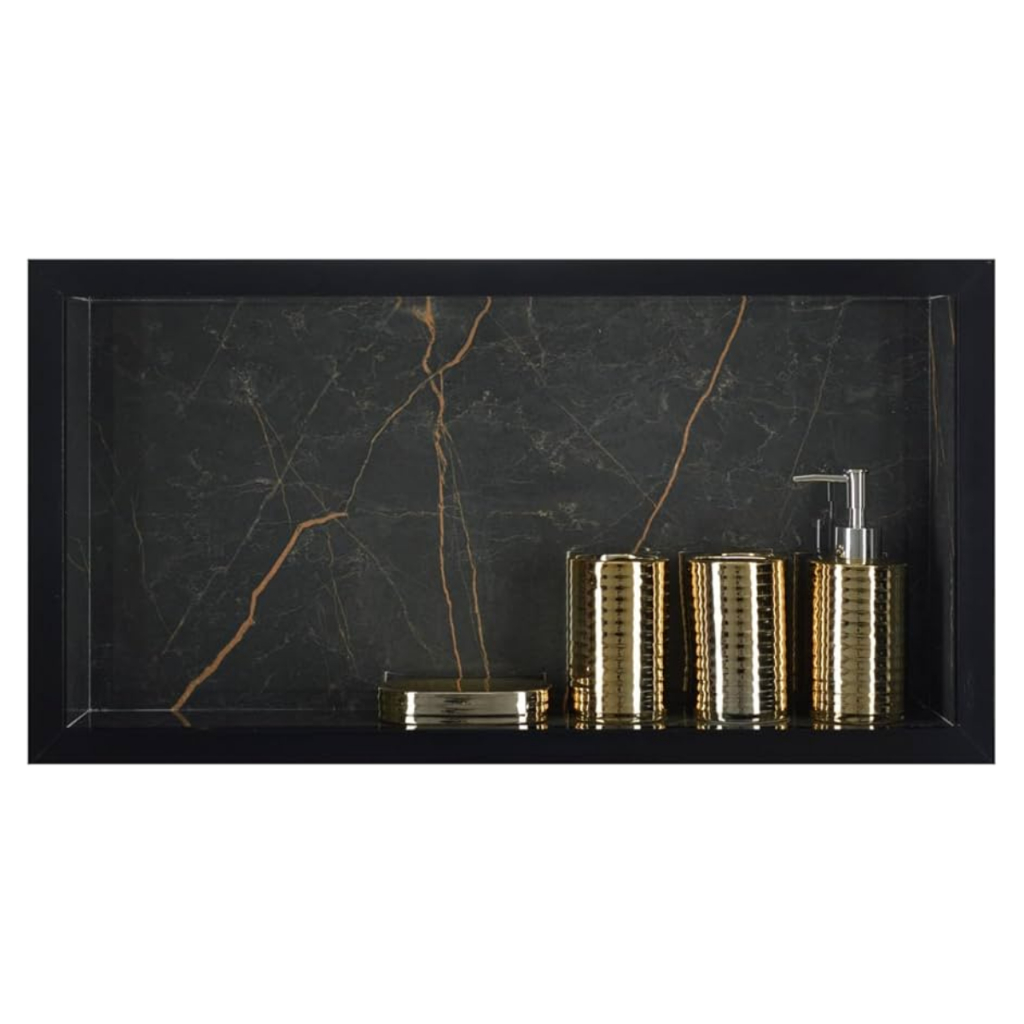 Nicho Banheiro Preto Rajado Dourado 60x32 Porcelanato Banheiro Embutir