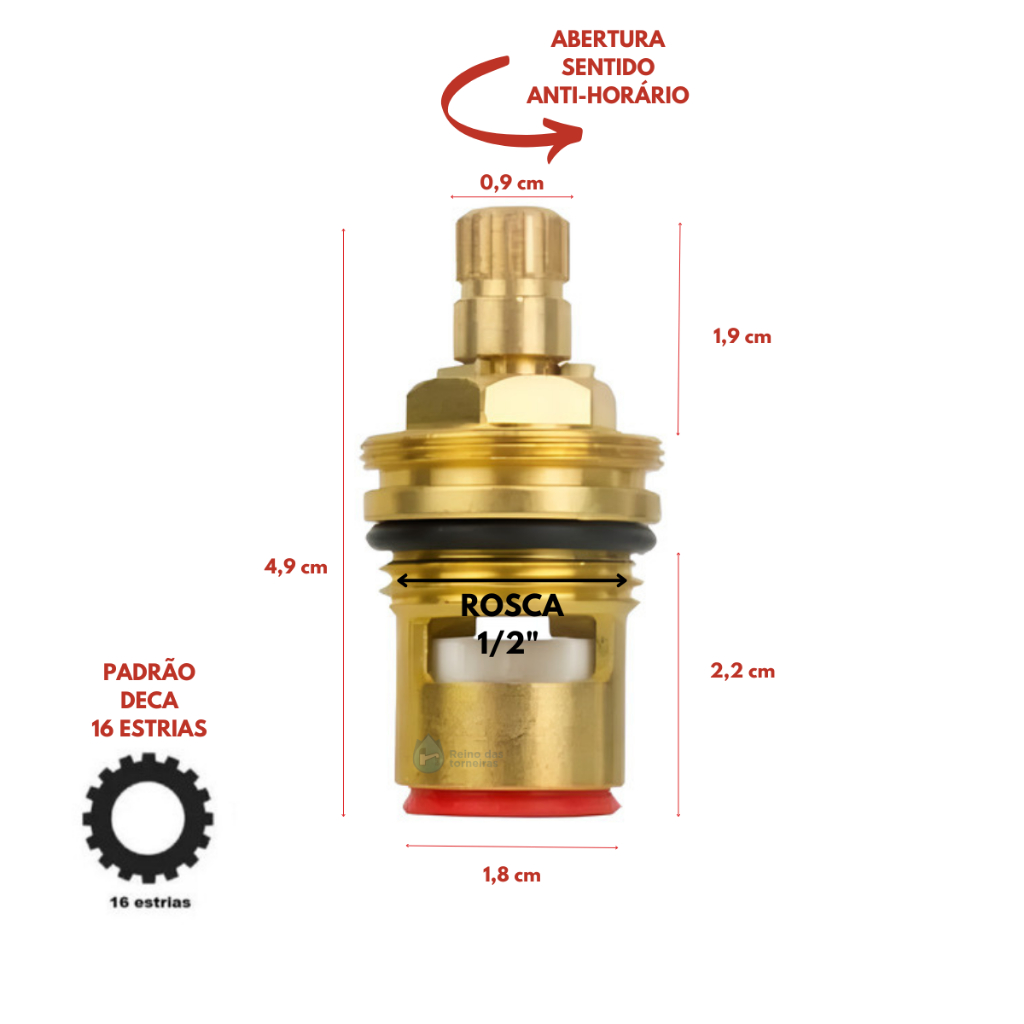 Reparo Vermelho 1/4 Para Torneira Misturador Gourmet Parede M22 — imagem 2 de 2