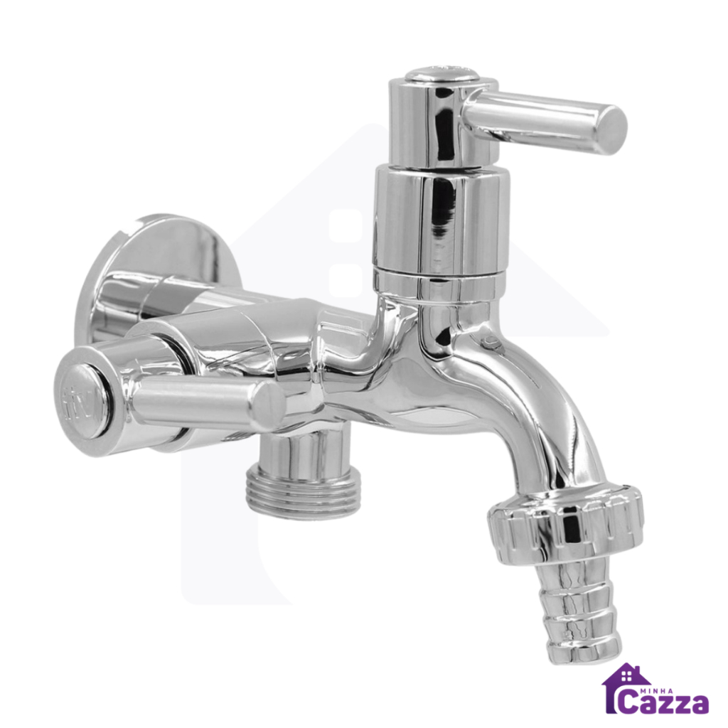 Torneira Cromada para Maquina de Lavar e Tanque 2 Saídas Abs Lavanderia 1/4v em Oferta na Shopee