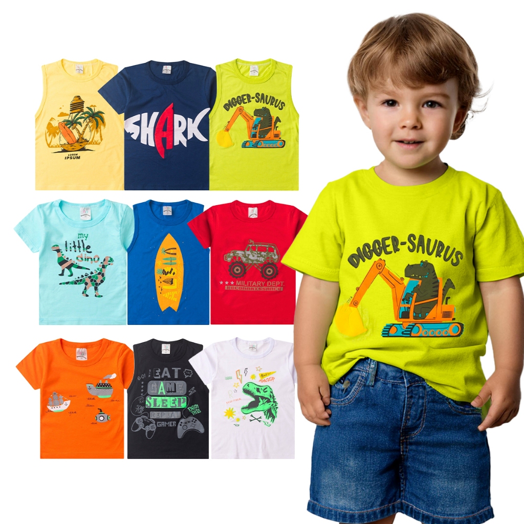 Kit 3 Camiseta Sortido Manga Curta Infantil Masculino Menino Verão  Veste 01 ao 14