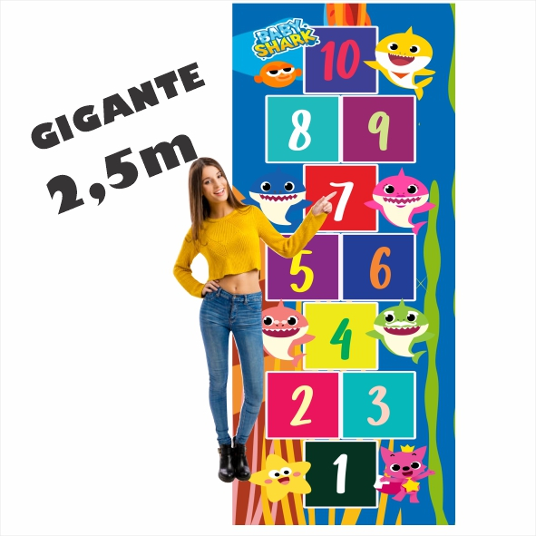 Tapete Jogo da Amarelinha Infantil Baby Shark,Grande, presente menino ou menina, aniversário, natal, dia das crianças