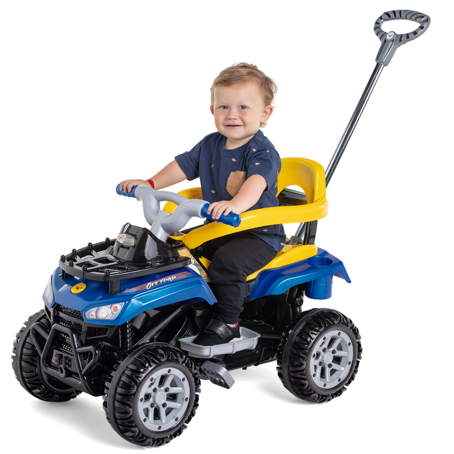 Quadriciclo Infantil Motoca Carrinho de Passeio Cross Up Calesita Com Haste Empurrador e P...