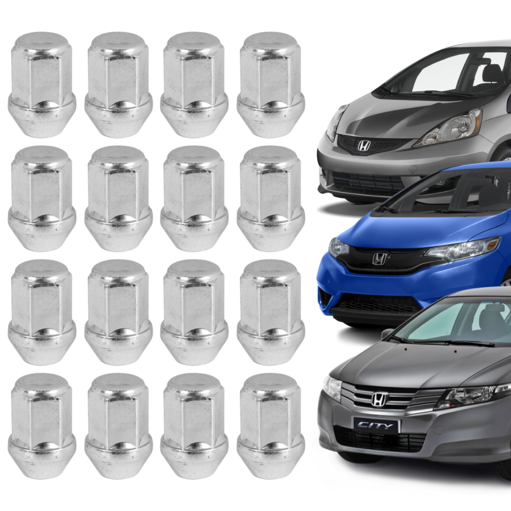 Jogo 16 Porcas Cromadas Roda Liga Leve Honda Fit City W-rv