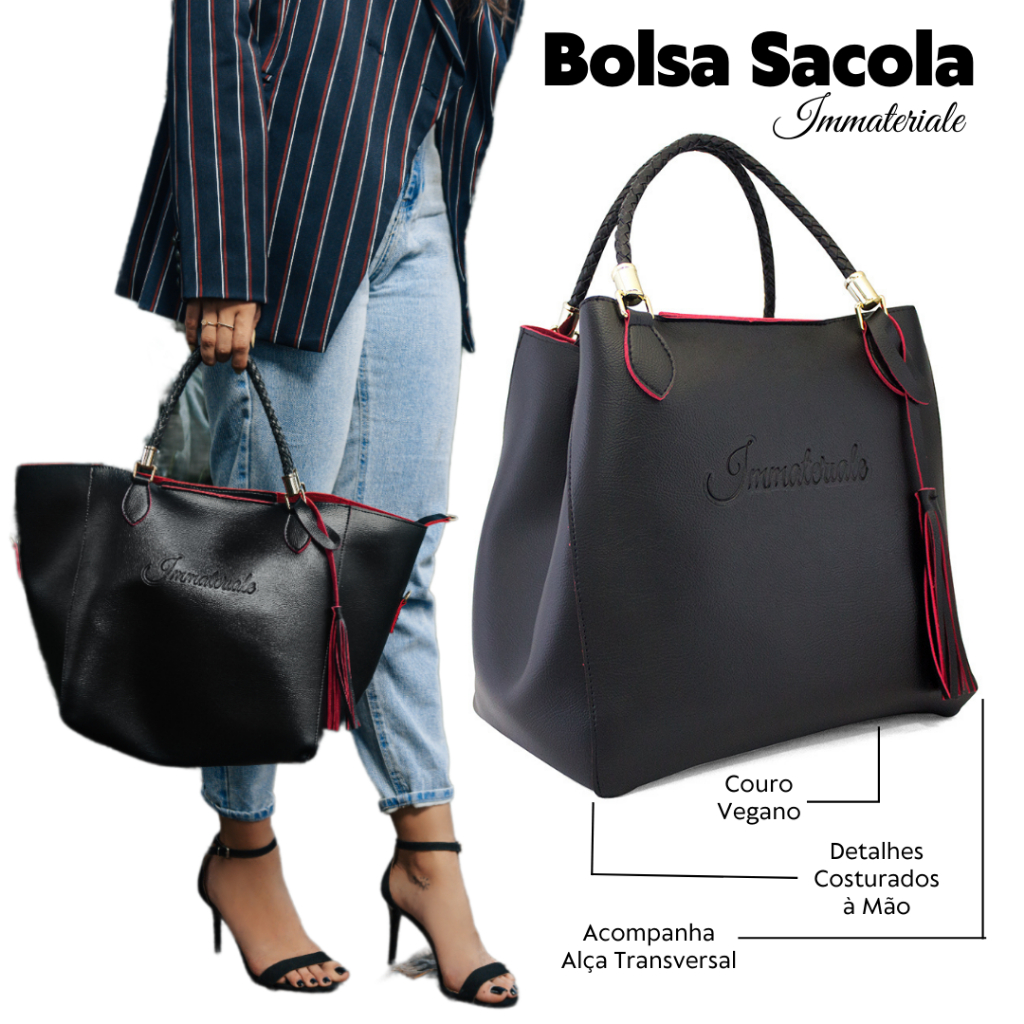 Bolsa Sacola Feminina Saco Grande com Alça Tranversal para Universidade, Trabalho ou Passeio Immateriale em Oferta na Shopee
