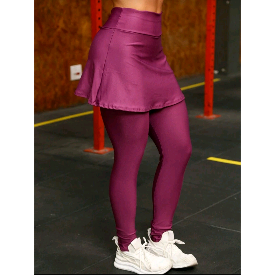 CALÇA LEGGING COM SAIA CINTURA ALTA TECIDO SUPLEX MODA FITNESS