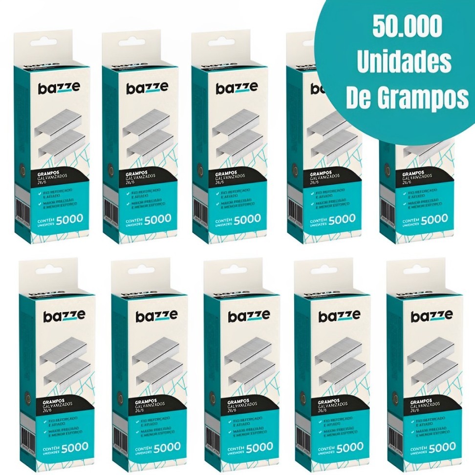 Kit 10 Caixas Grampos 26/6 Galvanizados C/5000 Unidades Metal Para Grampeador
